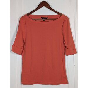 Lauren Ralph Lauren Blouse Women's Size XL Orange Boat Neck Cuffed Sleeve Cotton
